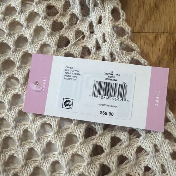 Steve Madden S Crochet Top  Beige Knit Vest Sleeveless Sweater NWT Cotton Blend - Picture 3 of 7
